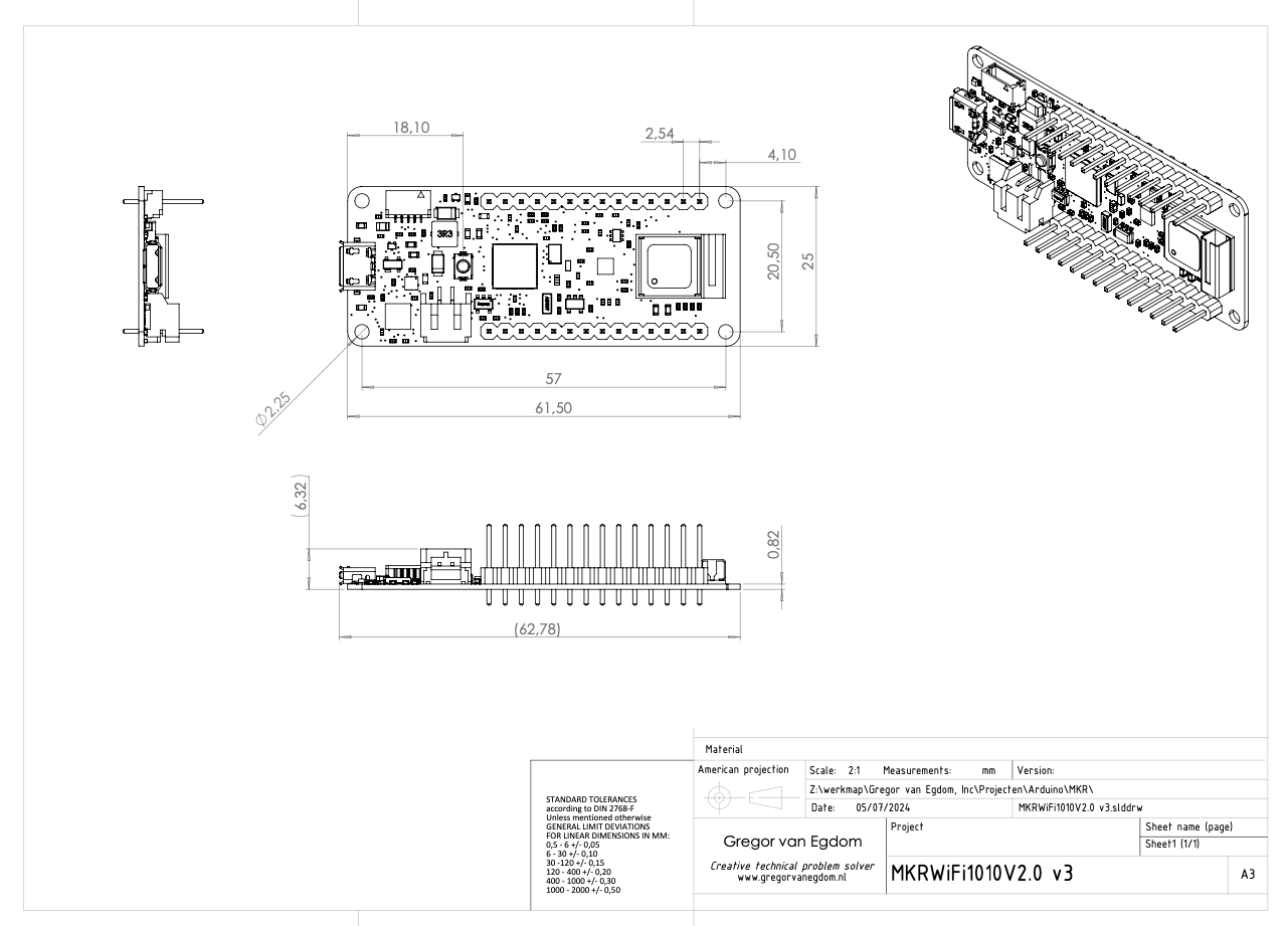 Arduino MKR1000 technical drawing | Gregor van Egdom